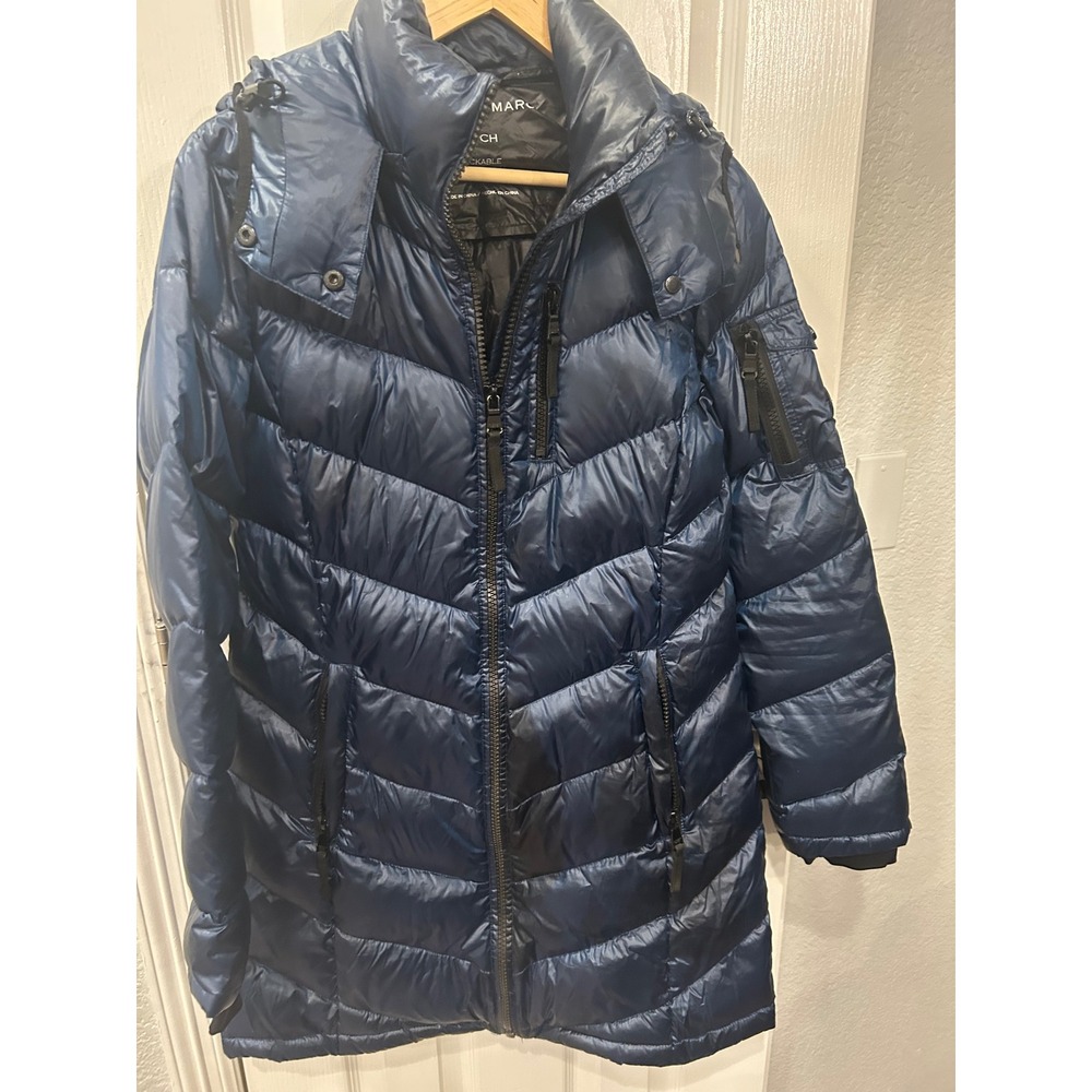 Andrew Marc Womens Packable Premium Down Puffer Jacket Navy Blue Small‎ 650 Fill